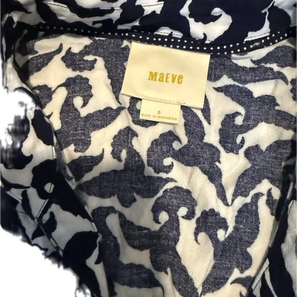 Maeve Navy Blue and White Bird Patterned Blouse Sz Small - Picture 2 of 8